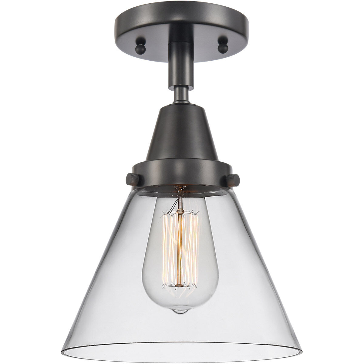 Franklin Restoration X-Large Cone LED 12 inch Matte Black Flush Mount Ceiling Light in Clear Glass