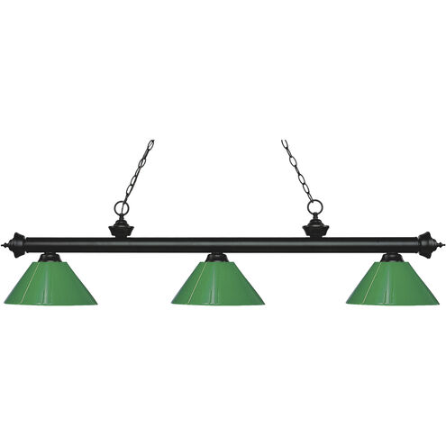 Riviera 3 Light 57 inch Matte Black Billiard Ceiling Light in Green Plastic, 10.5