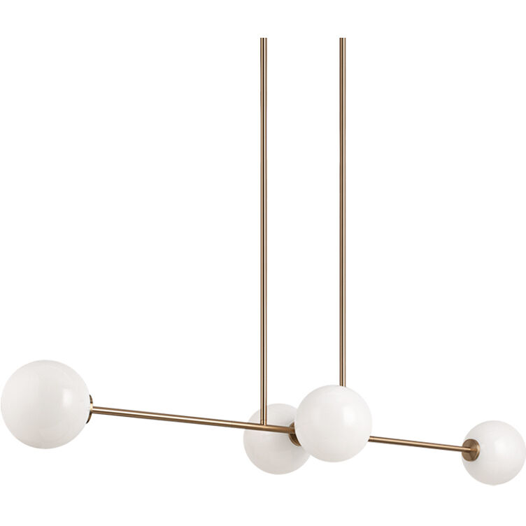 Novo 4 Light 47.88 inch Aged Gold Brass Chandelier Ceiling Light in Aged Gold Brass and Opal Glass