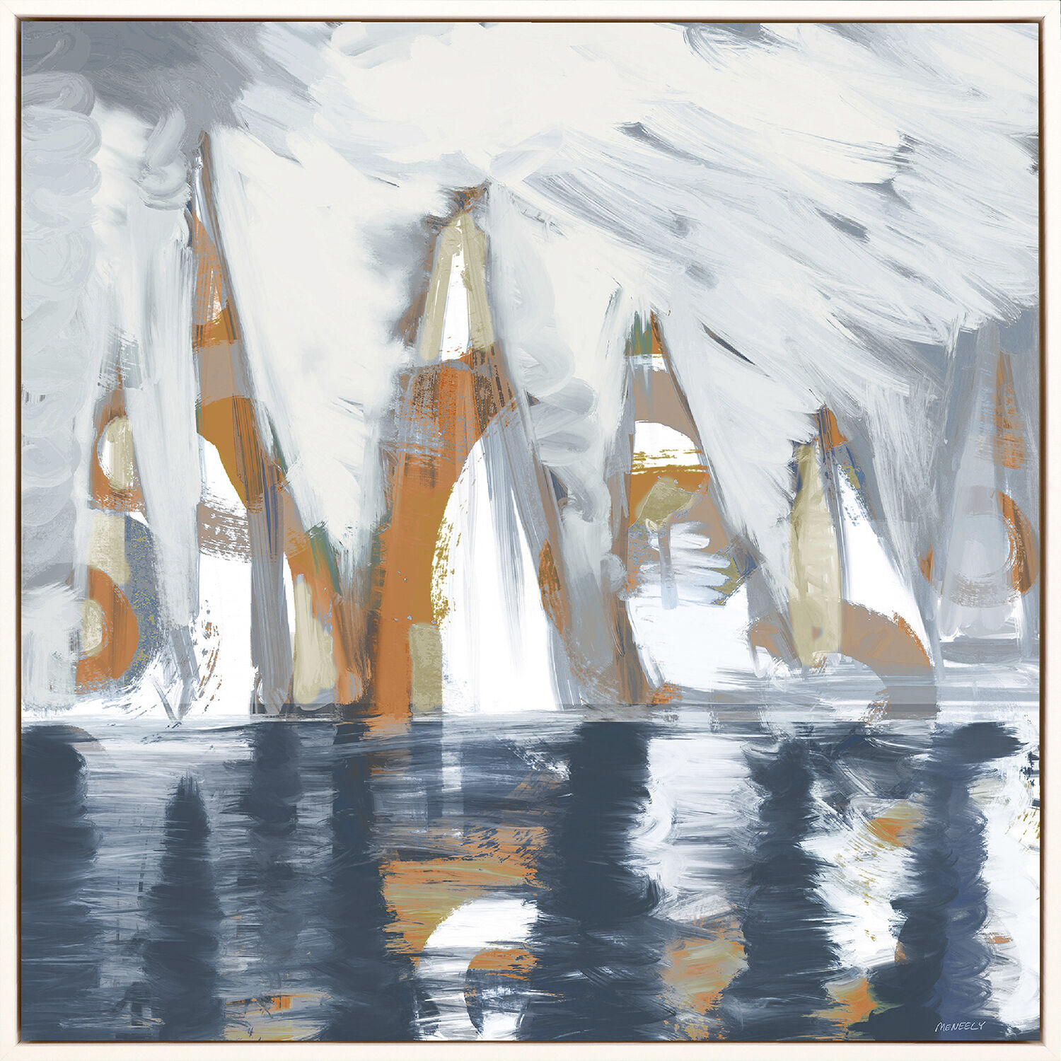 Out of the Mist Blue and Orange and White Framed Art