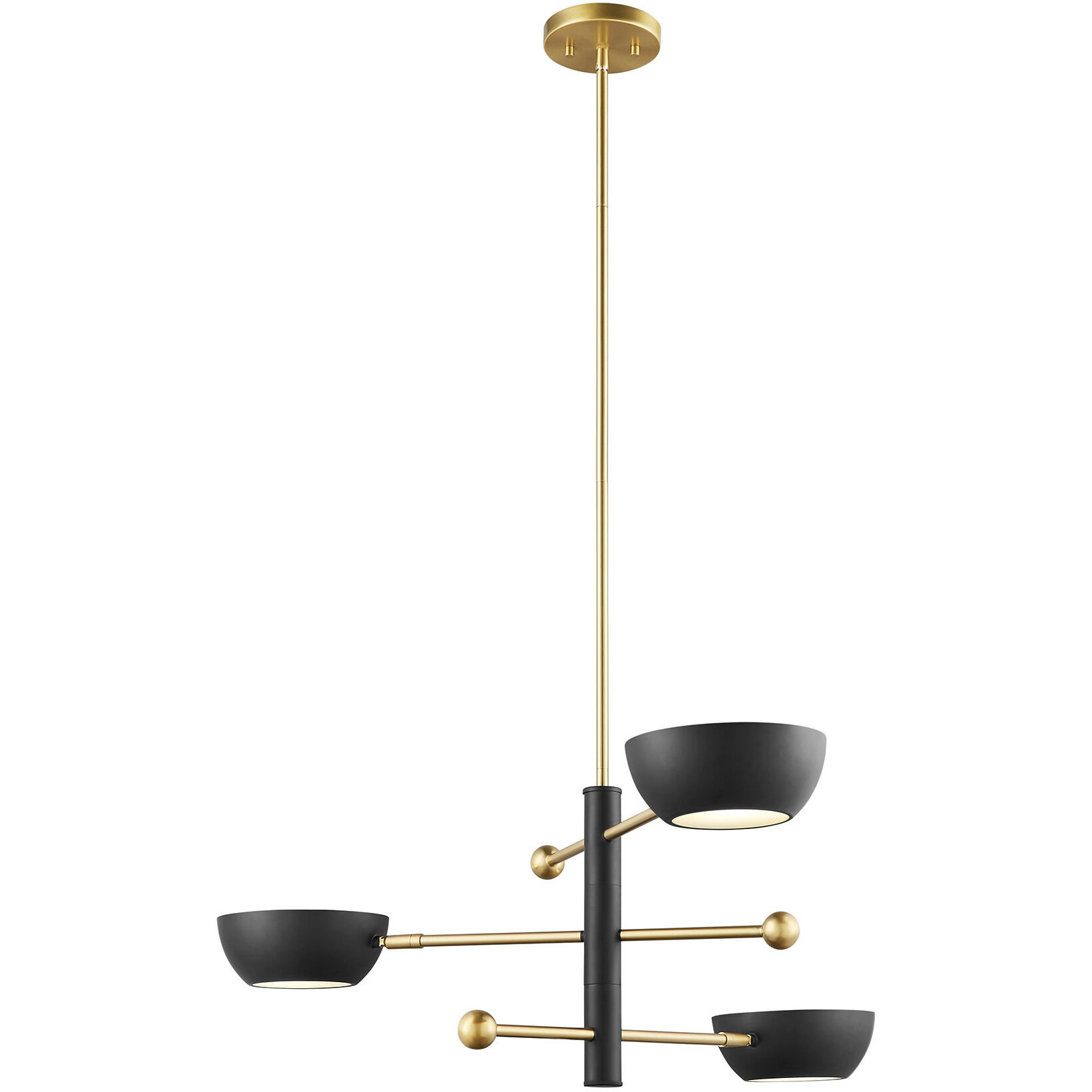 Contemporary 3 Light 33.75 inch Matte Black with Natural Brass Chandelier Ceiling Light