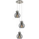 Newton Sphere 3 Light 15.5 inch Brushed Satin Nickel Multi Pendant Ceiling Light in Light Smoke Glass