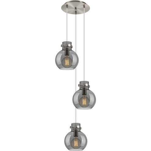 Newton Sphere 3 Light 15.5 inch Brushed Satin Nickel Multi Pendant Ceiling Light in Light Smoke Glass