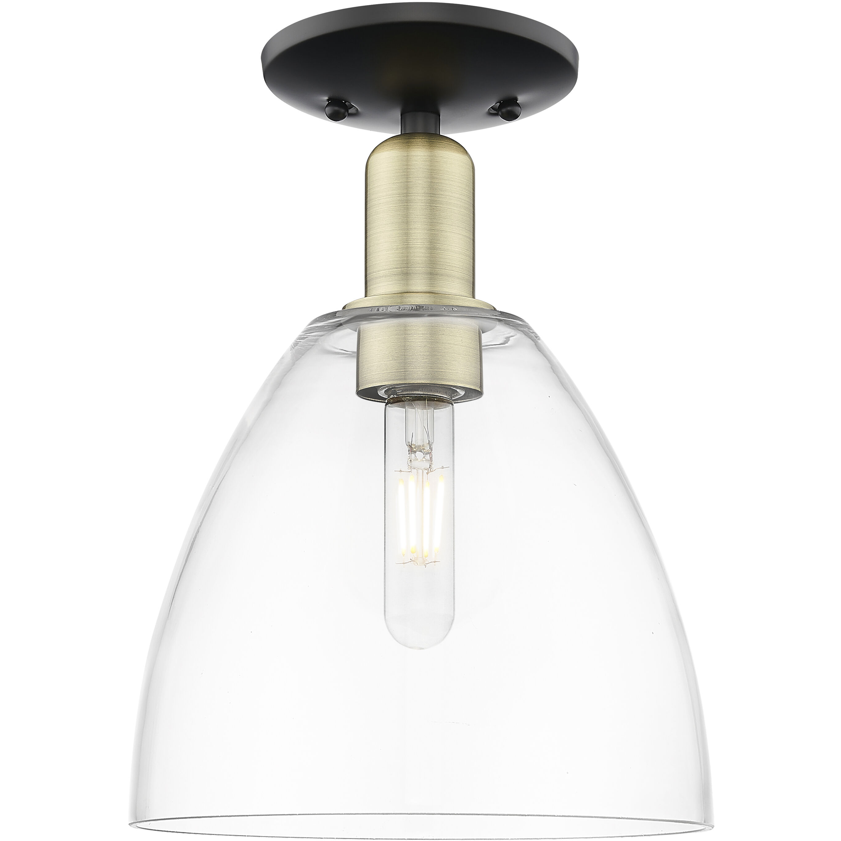 Arcadia Bristol 1 Light 9 inch Black Antique Brass Semi-Flush Mount Ceiling Light in Clear