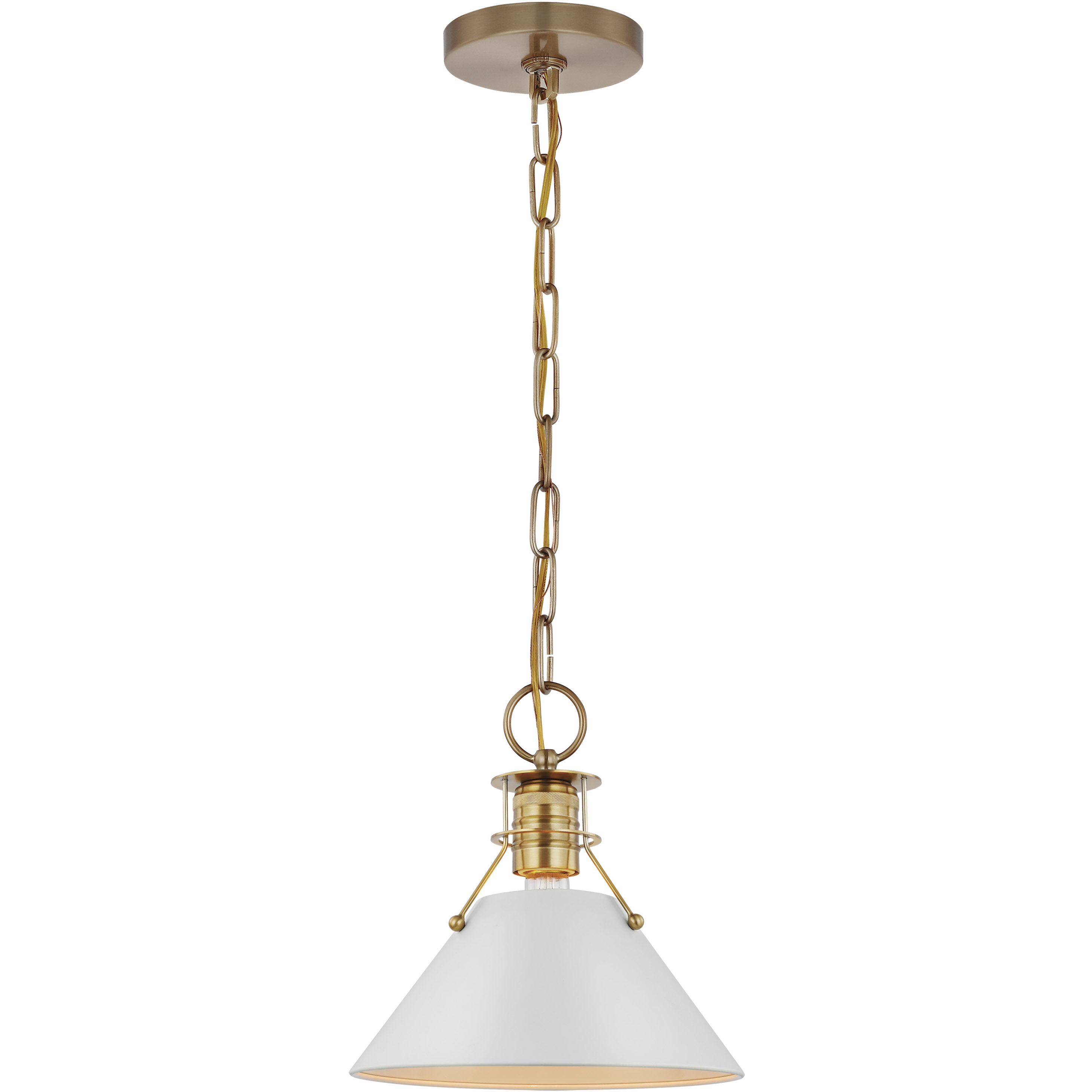 Outpost 1 Light 17 inch Matte White/Burnished Brass Pendant Ceiling Light