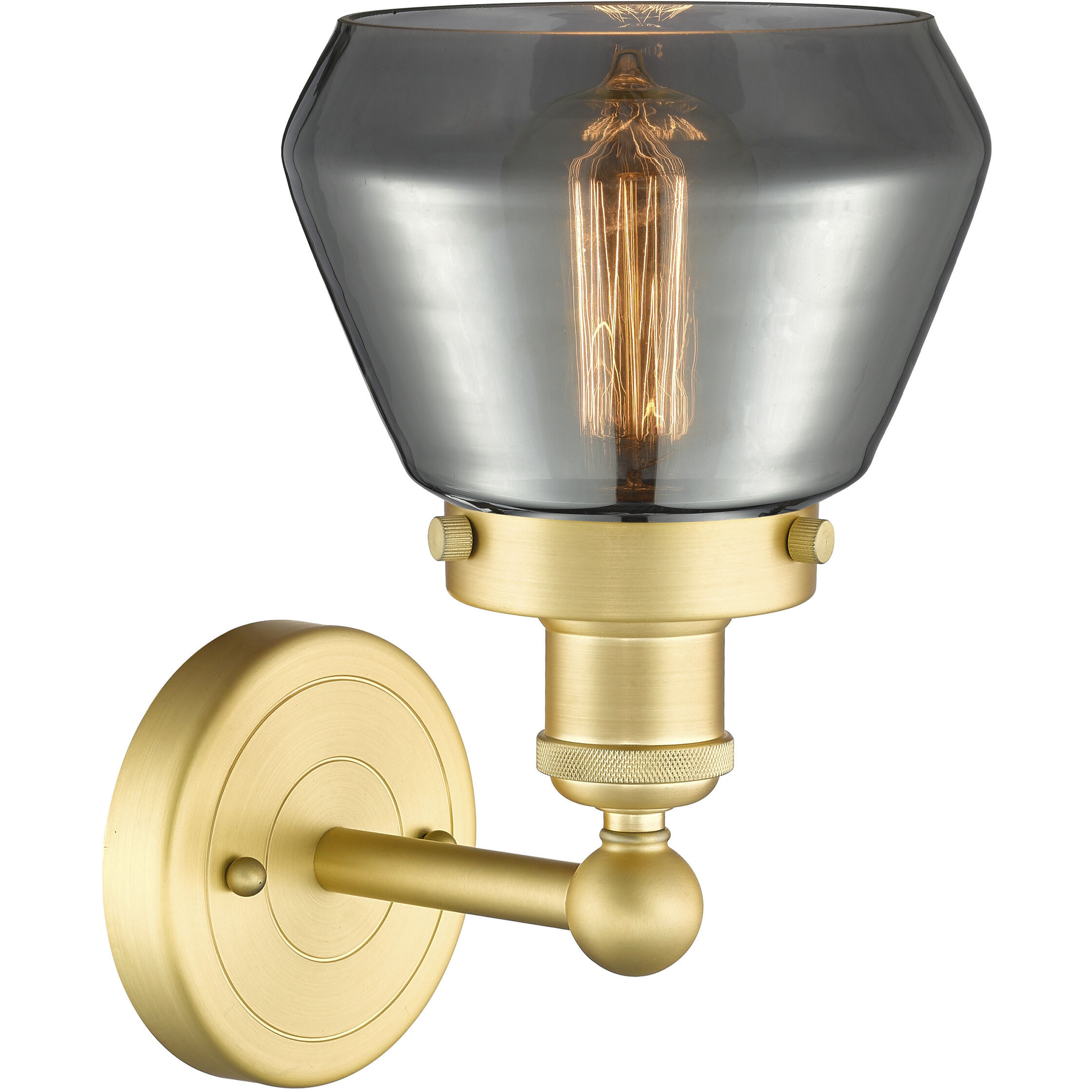 Fulton 1 Light 6.5 inch Satin Gold Sconce Wall Light in Plated Smoke Glass
