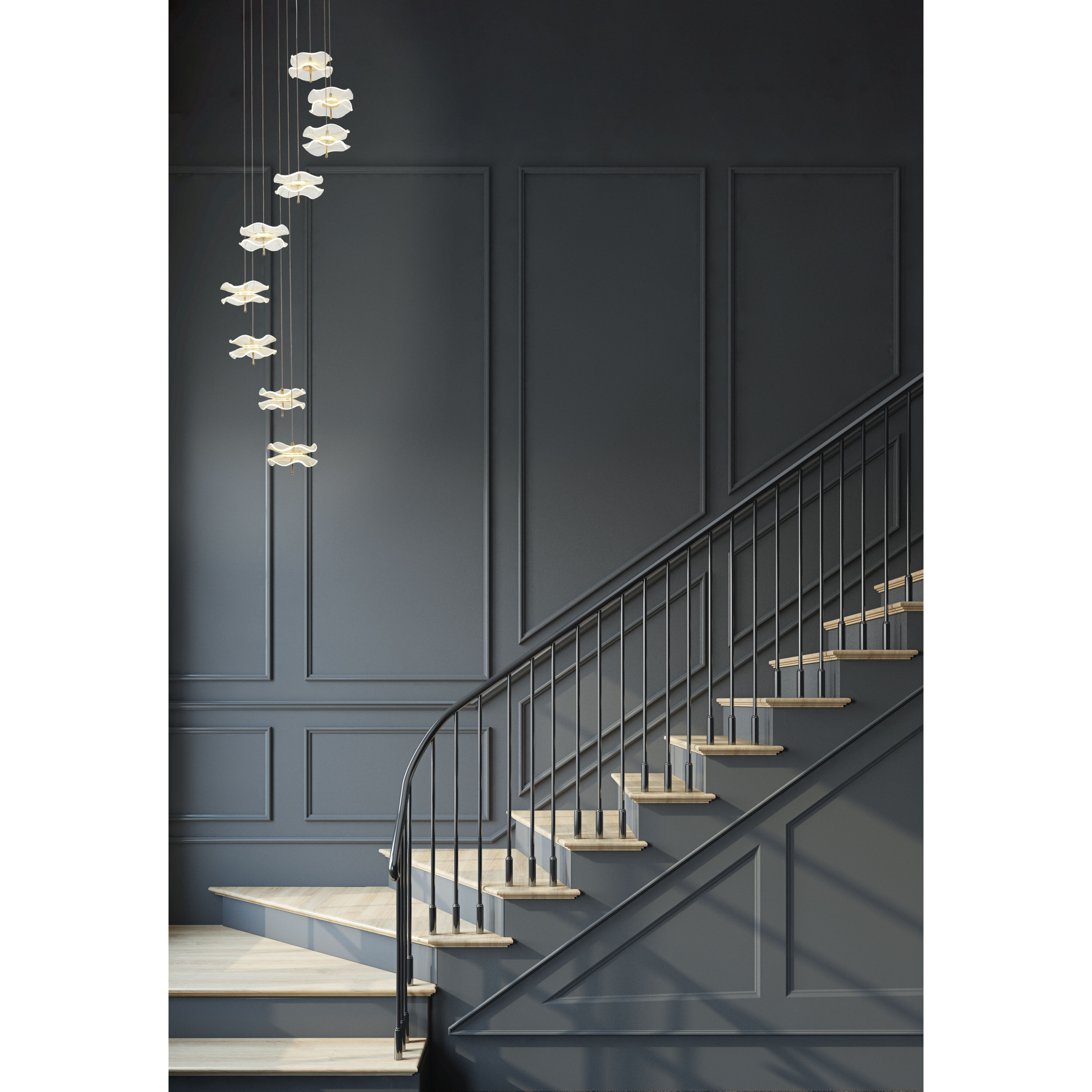 Butterfly LED 22 inch Black and Gold Multi Pendant Ceiling Light