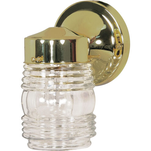 Brentwood 1 Light 9 inch Polished Brass and Clear Ribbed Outdoor Wall Light