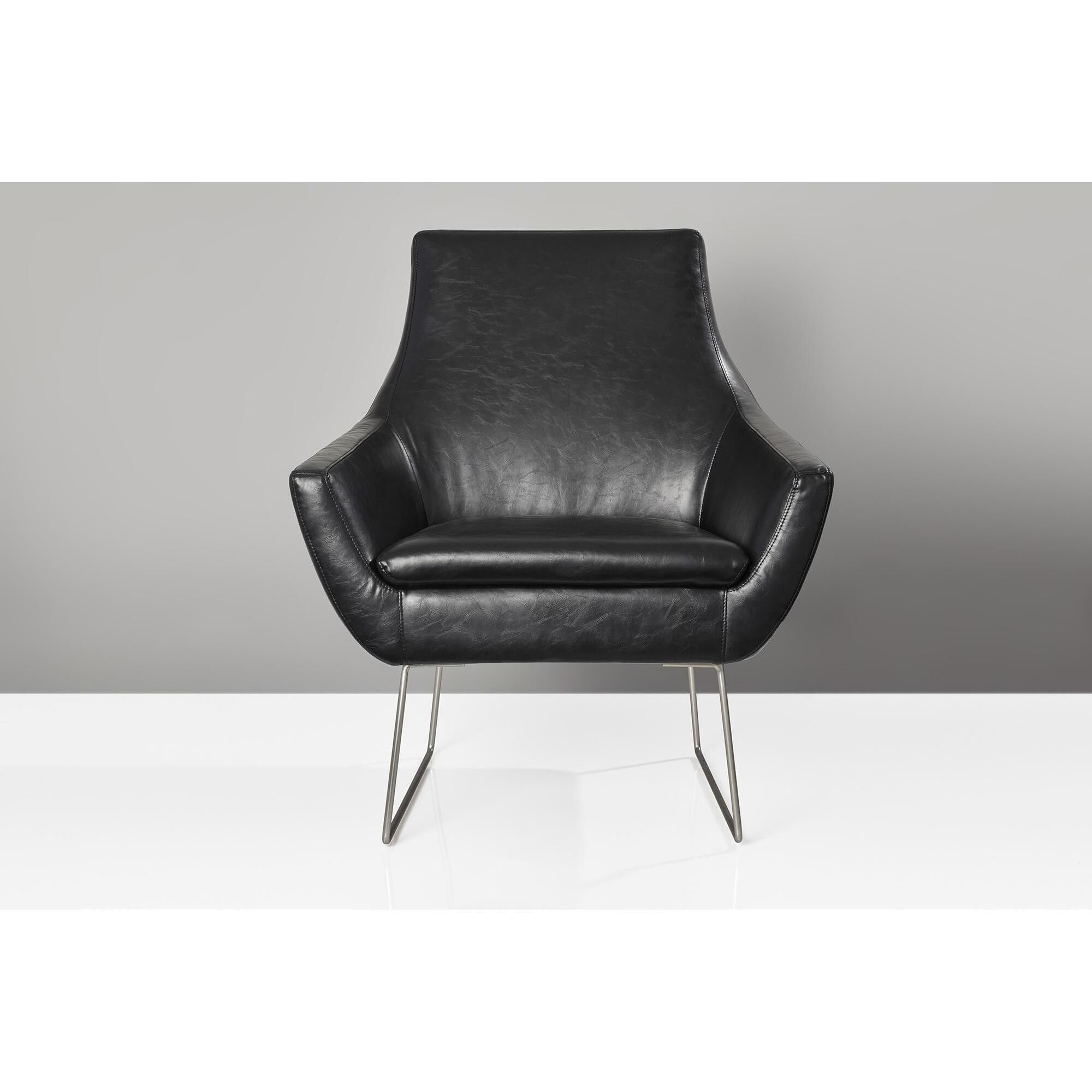 Kendrick Black Distressed PU Leather and Brushed Steel Accent Chair 