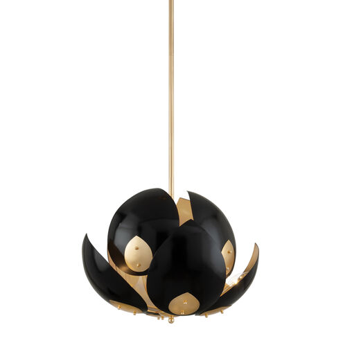 Lotus 8 Light 24 inch Gold Leaf / Black Chandelier Ceiling Light