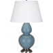 Double Gourd 31 inch 150.00 watt Steel Blue Glazed Ceramic with Antique Silver Table Lamp Portable Light in Pearl Dupioni