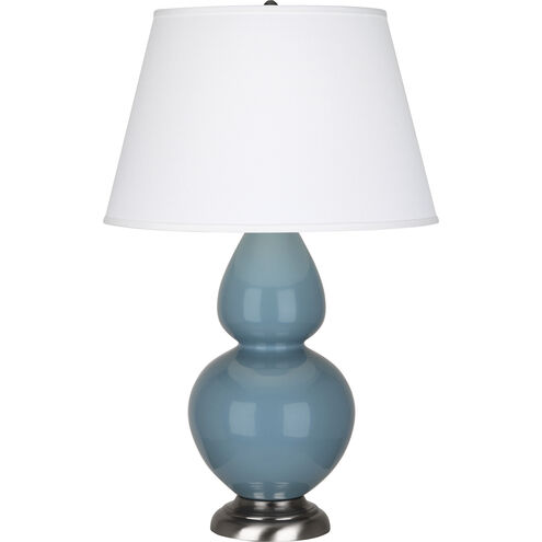 Double Gourd 31 inch 150.00 watt Steel Blue Glazed Ceramic with Antique Silver Table Lamp Portable Light in Pearl Dupioni