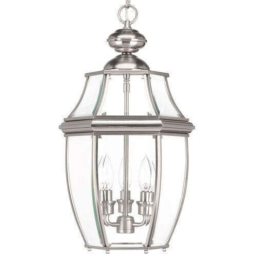 New Haven 3 Light 11 inch Brushed Nickel Outdoor Hanging Lantern