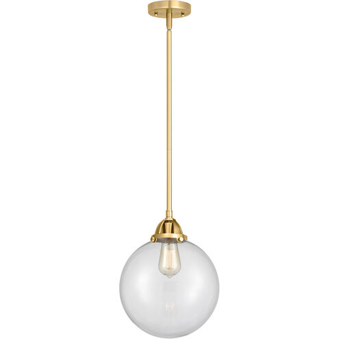 Nouveau 2 Beacon 1 Light 10 inch Satin Gold Mini Pendant Ceiling Light in Clear Glass