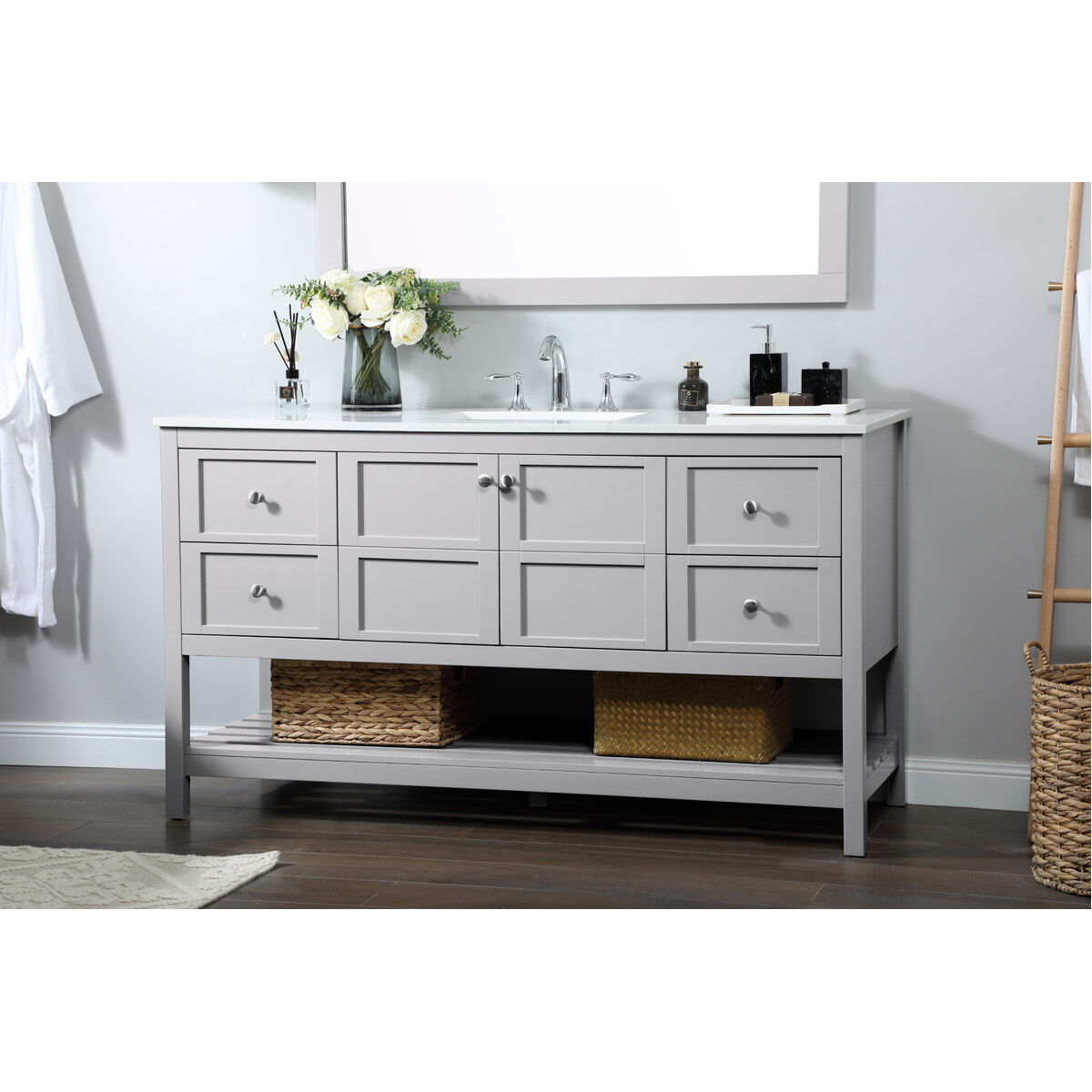 Theo 60 X 22 X 34 inch Grey Vanity Sink Set