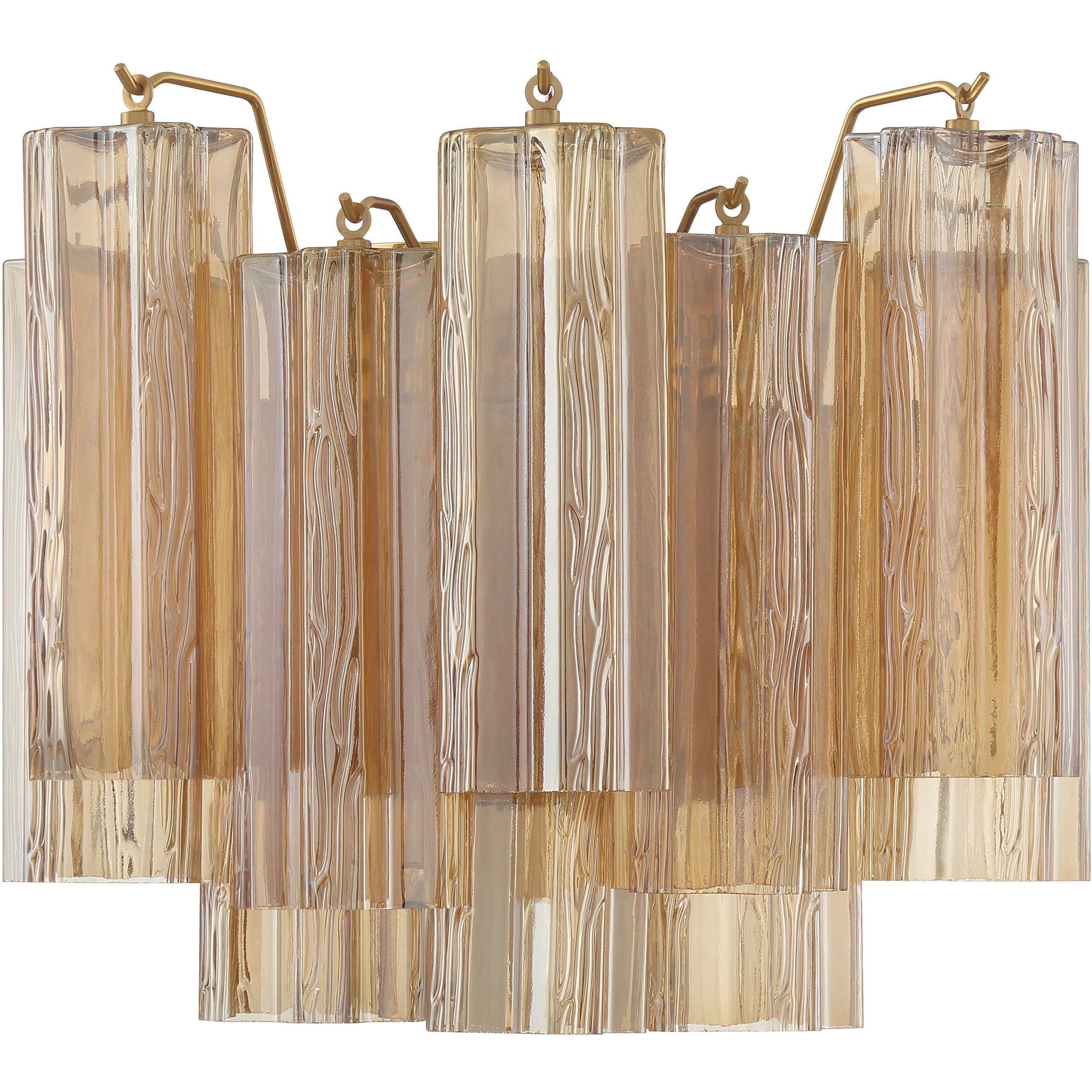 Addis Bath Wall Light in Aged Brass, Tronchi Glass Amber