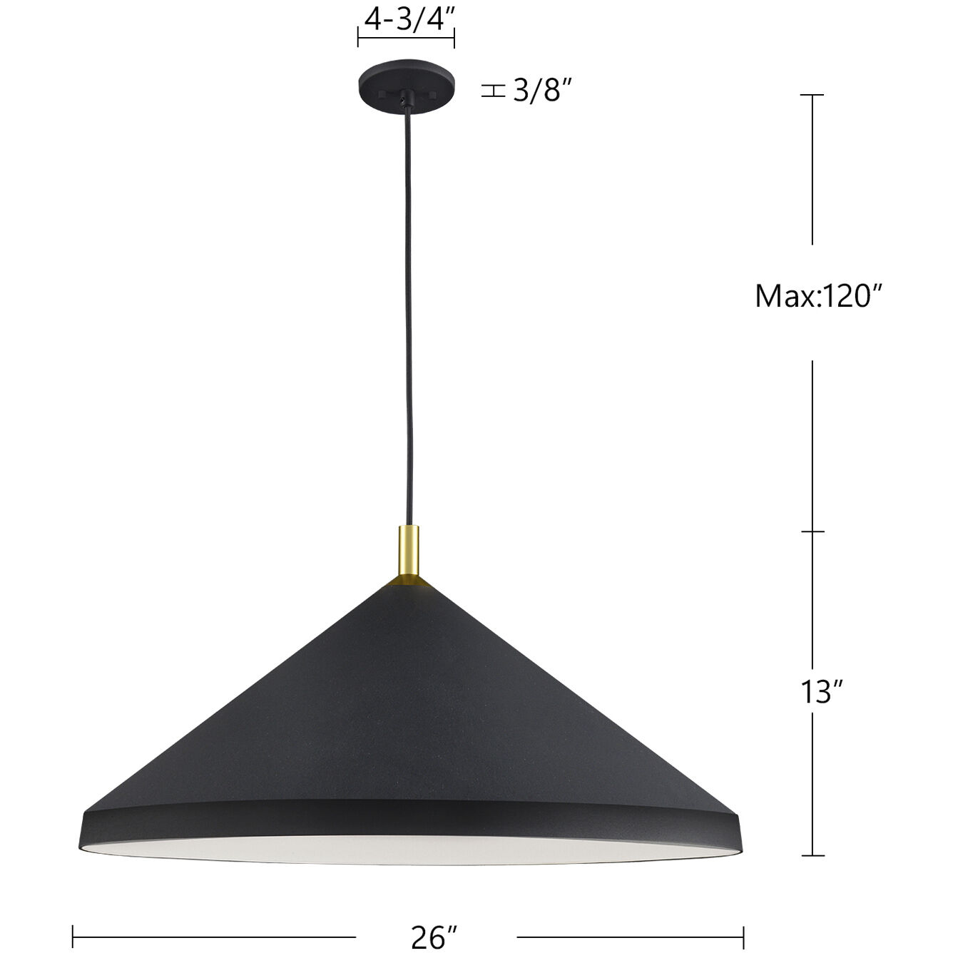 Dorothy Pendant Ceiling Light in Black with Gold Detail