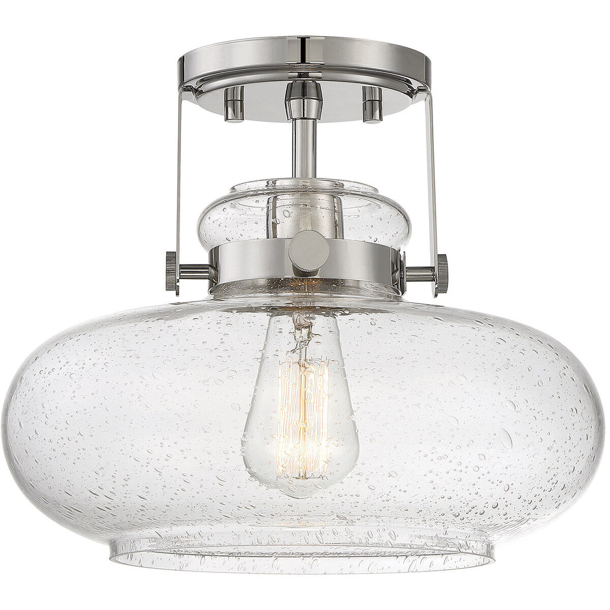 Traditional 1 Light 12 inch Polished Nickel Semi-Flush Ceiling Light