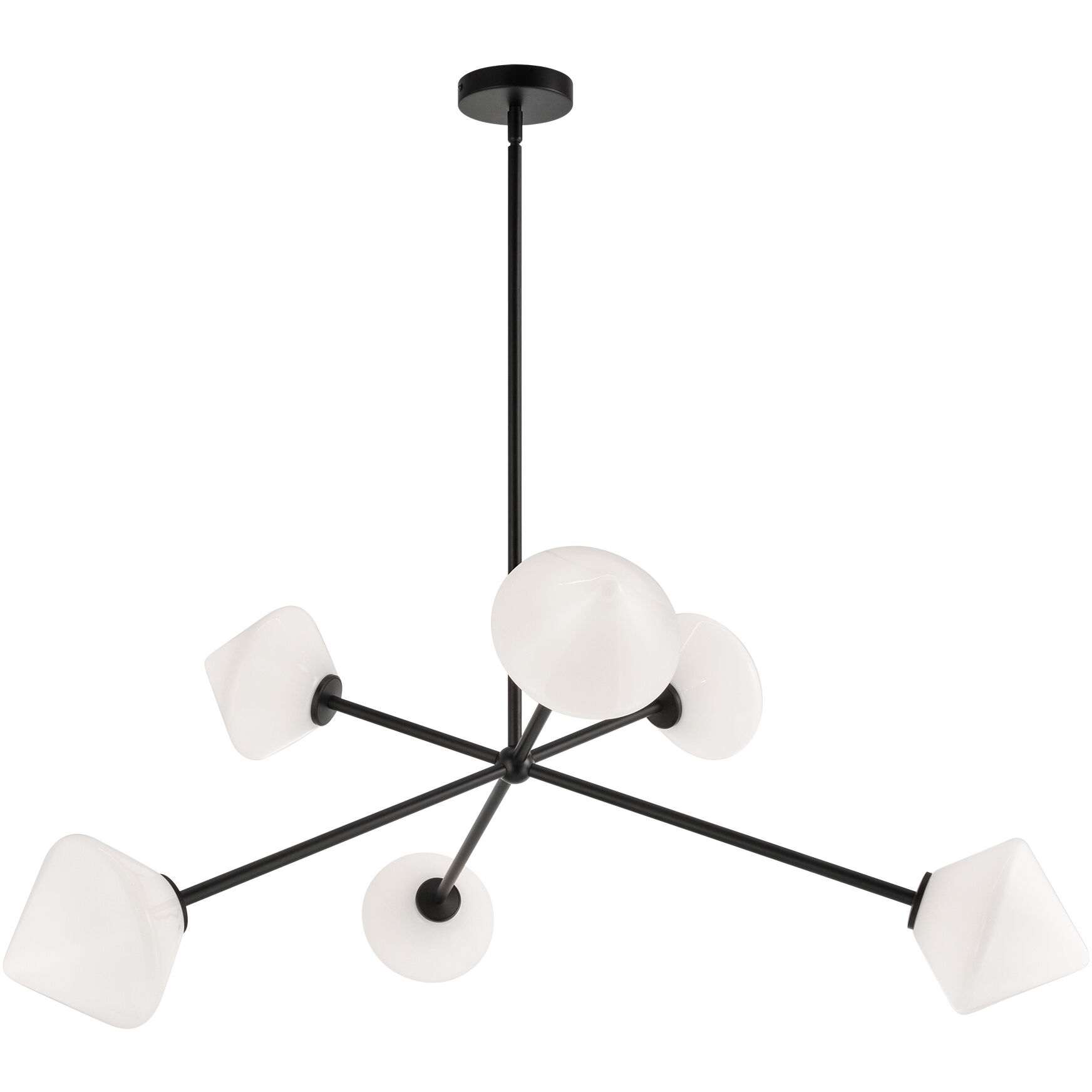 Novo 6 Light 33.75 inch Black Pendant Ceiling Light in Black and Opal Glass