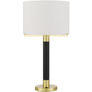 Goldston 27.5 inch 100.00 watt Antique Brass and Black Table Lamp Portable Light, Column Style