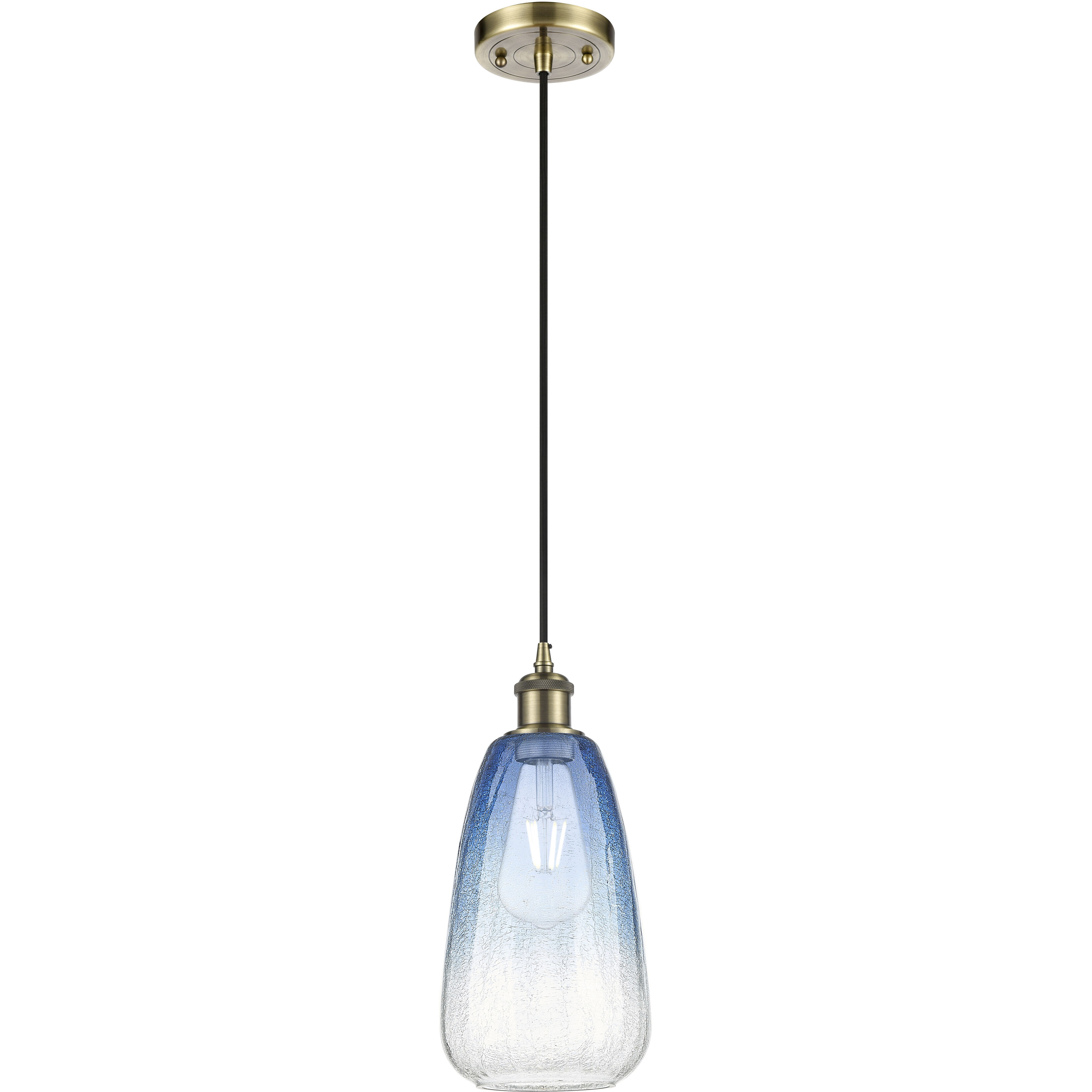 Ballston Brookhaven Almond 1 Light 6 inch Antique Brass Mini Pendant Ceiling Light in Sapphire Blue Glass