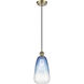 Ballston Brookhaven Almond 1 Light 6 inch Antique Brass Mini Pendant Ceiling Light in Sapphire Blue Glass