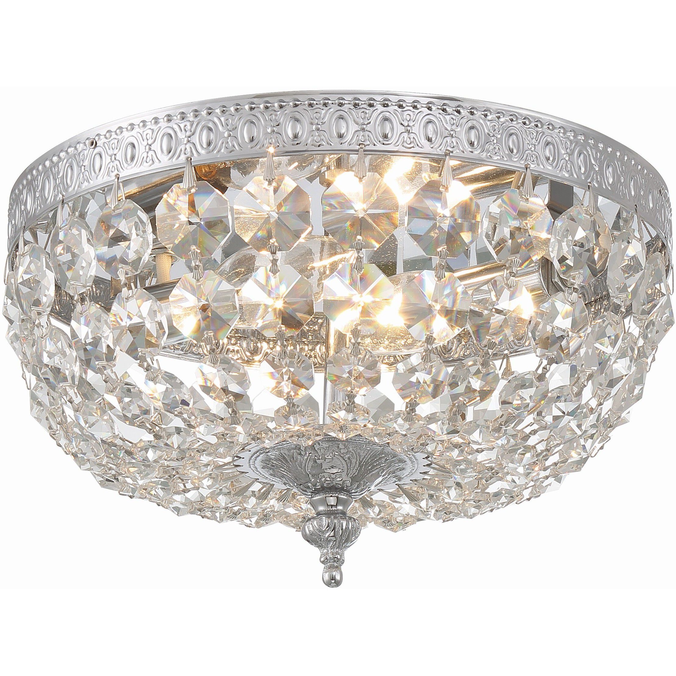 Waltham 2 Light 10 inch Polished Chrome Flush Ceiling Light in Clear Italian