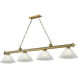 Cordon 4 Light 81.25 inch Rubbed Brass Billiard Ceiling Light in White Linen Glass