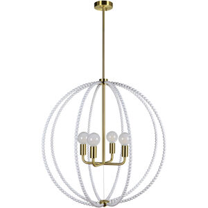 Basil LED 31 inch White and Plated Satin Brass Chandelier Ceiling Light