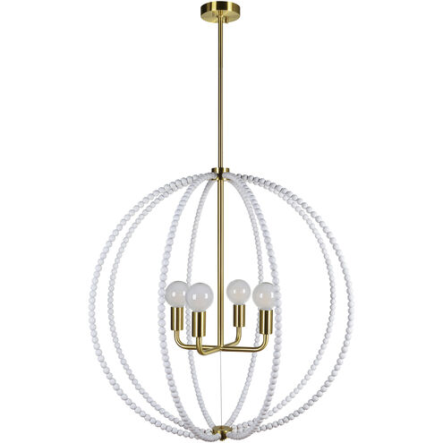 Basil LED 31 inch White and Plated Satin Brass Chandelier Ceiling Light