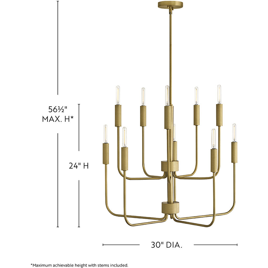 Austen 10 Light 30 inch Lacquered Brass Chandelier Ceiling Light