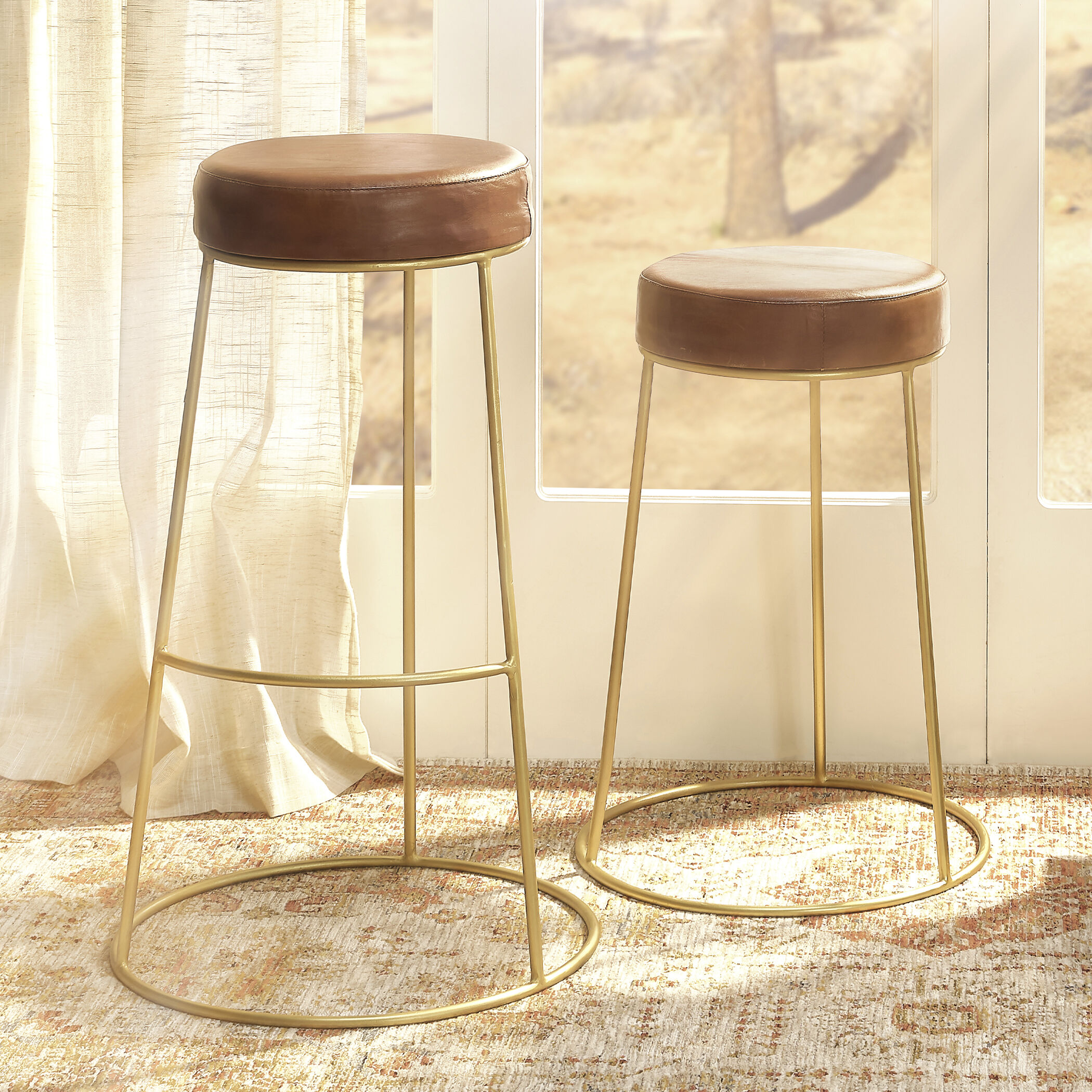 Henry 30 inch Matte Brown and Brass Bar Stool