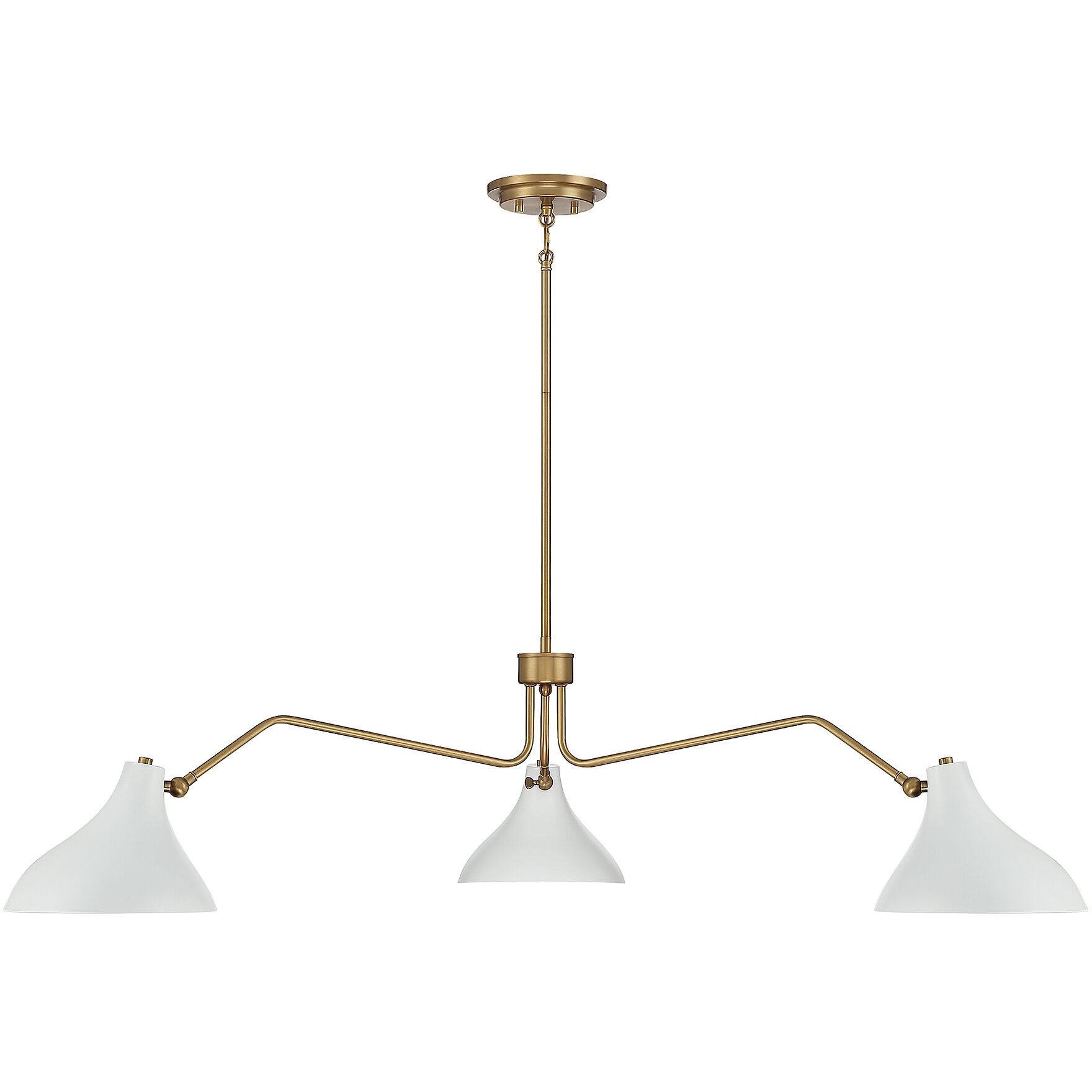 Vintage 3 Light 48 inch White and Natural Brass Pendant Ceiling Light in White with Natural Brass