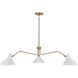 Vintage 3 Light 48 inch White and Natural Brass Pendant Ceiling Light in White with Natural Brass
