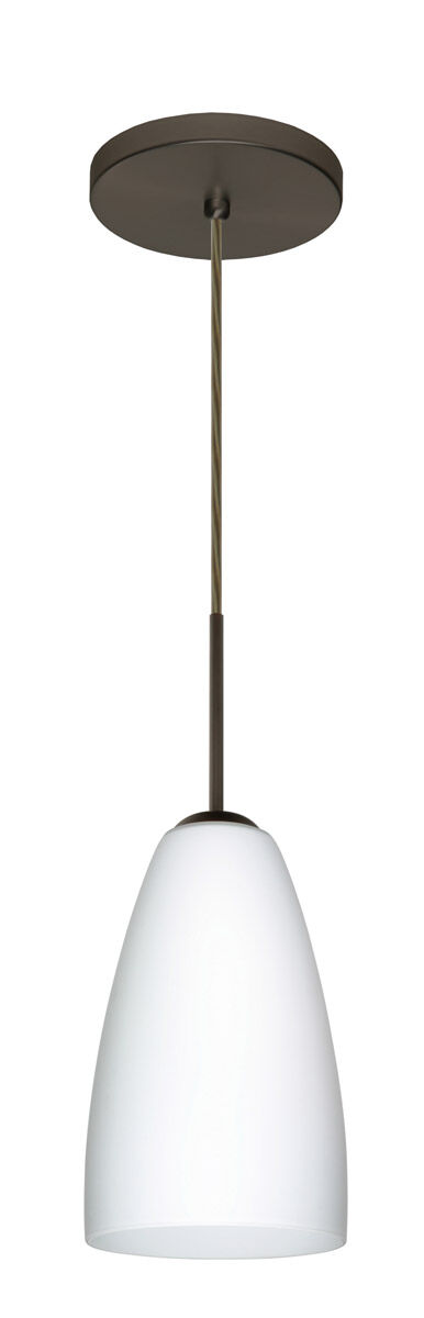 Riva 1 Light Bronze Pendant Ceiling Light in Opal Matte Glass, Incandescent