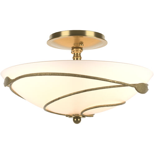 Forged Leaves 2 Light 13.5 inch Modern Brass Semi-Flush Ceiling Light in Opal