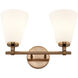 Fusion Collection - Bolzano Family 2 Light 16 inch Brushed Brass and Opal Bath Bar Wall Light, EVOLV