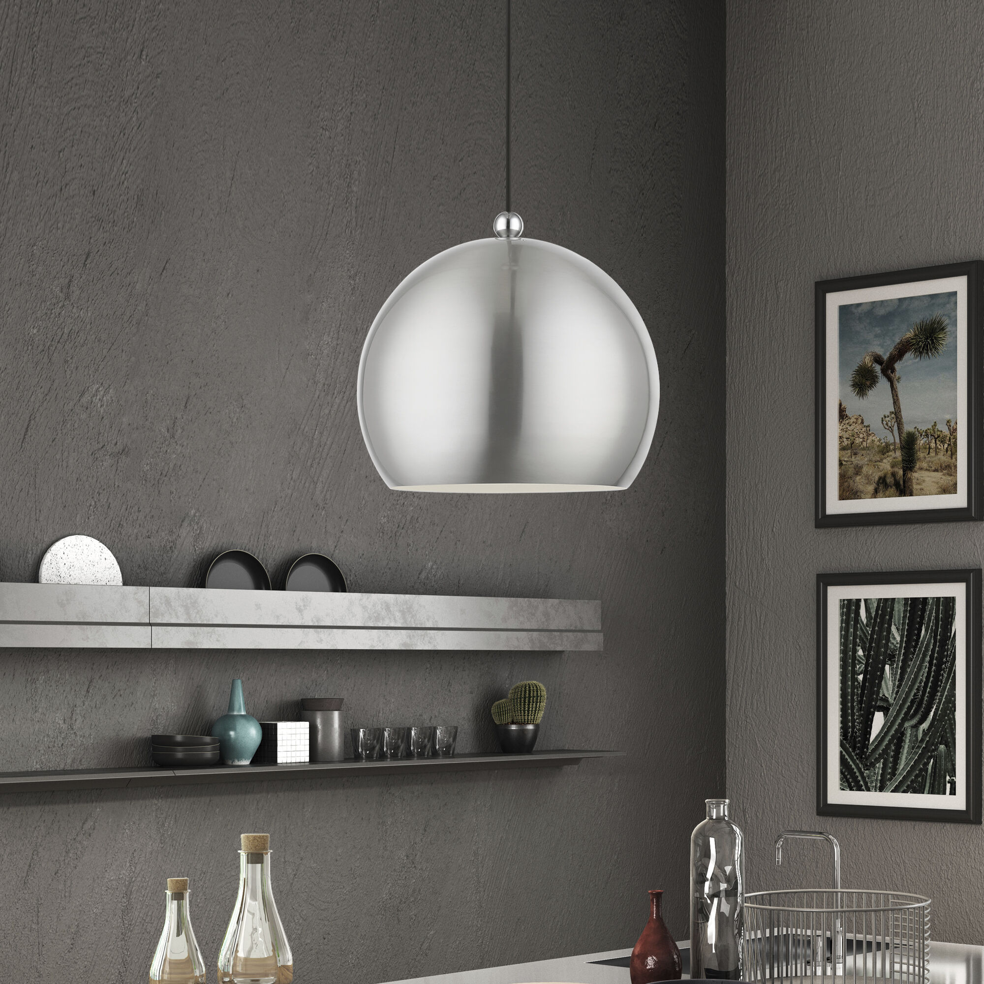 Stockton 1 Light 12 inch Brushed Nickel with Polished Chrome Accents Pendant Ceiling Light, Globe