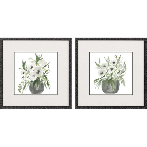 Florals Gray and Green and Neutral Framed Art