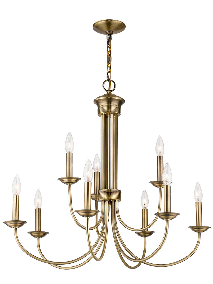 Estate 9 Light 30 inch Antique Brass Chandelier Ceiling Light
