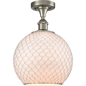 Innovations Lighting Ballston Large Farmhouse Chicken Wire LED 10 inch Brushed Satin Nickel Semi-Flush Mount Ceiling Light, Ballston