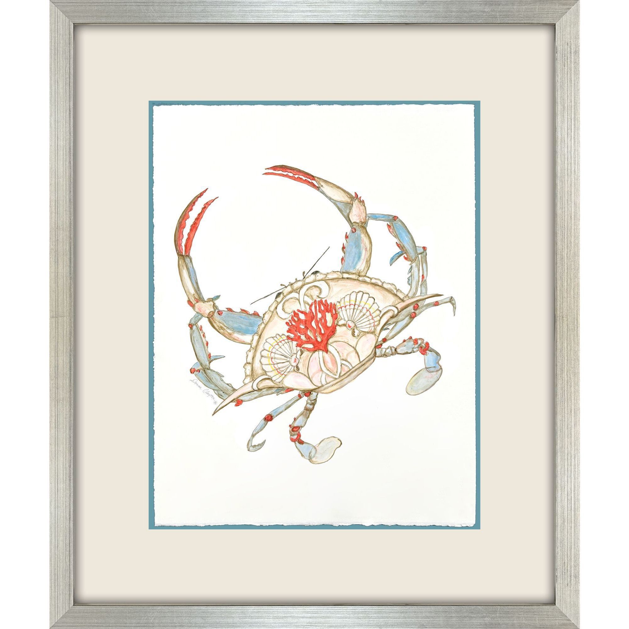Crab Celebration Seahorse Celebration Orange and Beige and Blue and Multi Framed Art