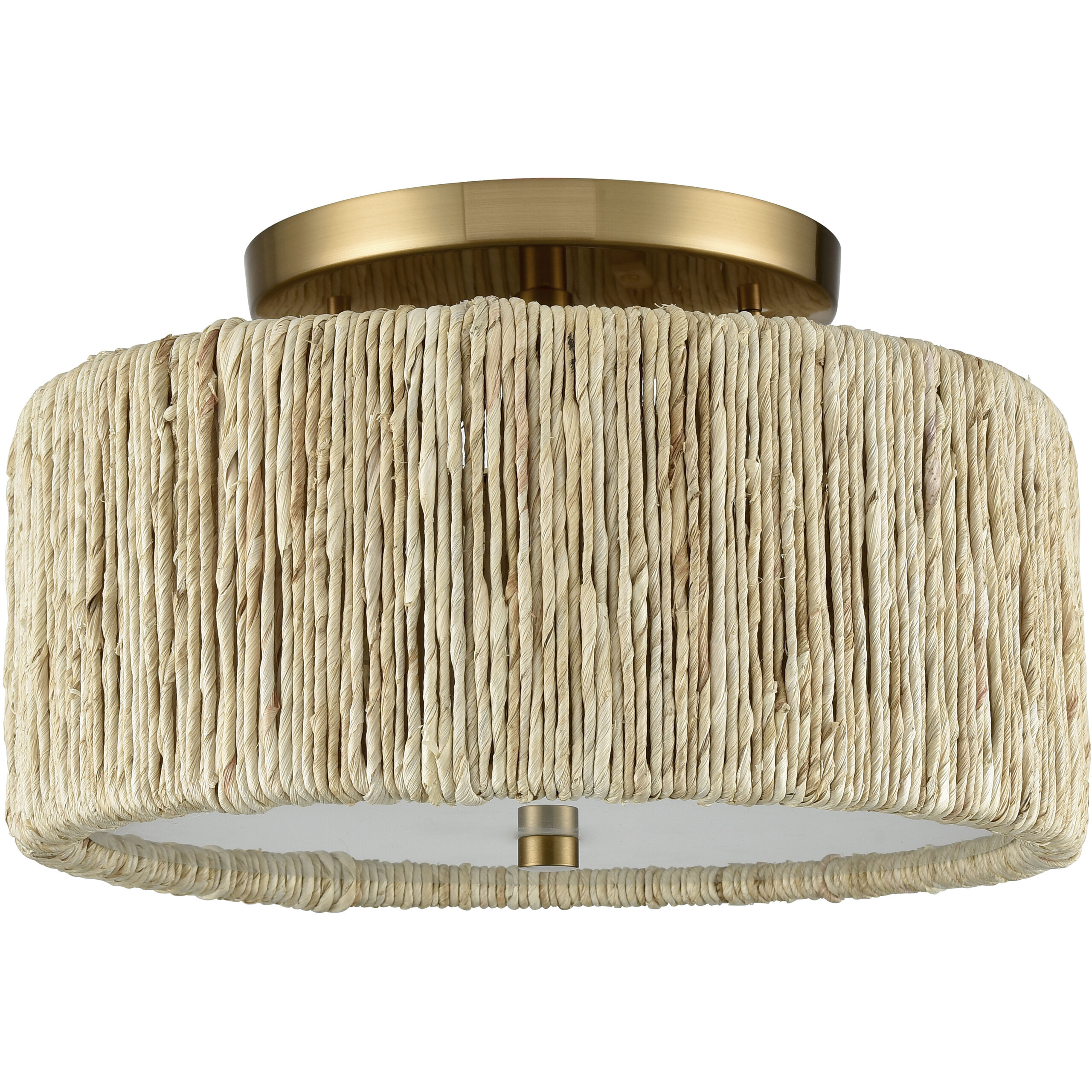 Abaca 2 Light 14 inch Satin Brass Semi Flush Mount Ceiling Light