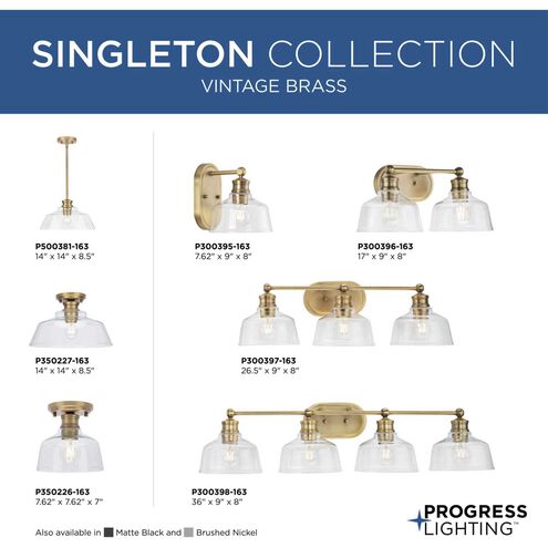 Singleton 1 Light 14 inch Vintage Brass Semi-Flush Mount Ceiling Light