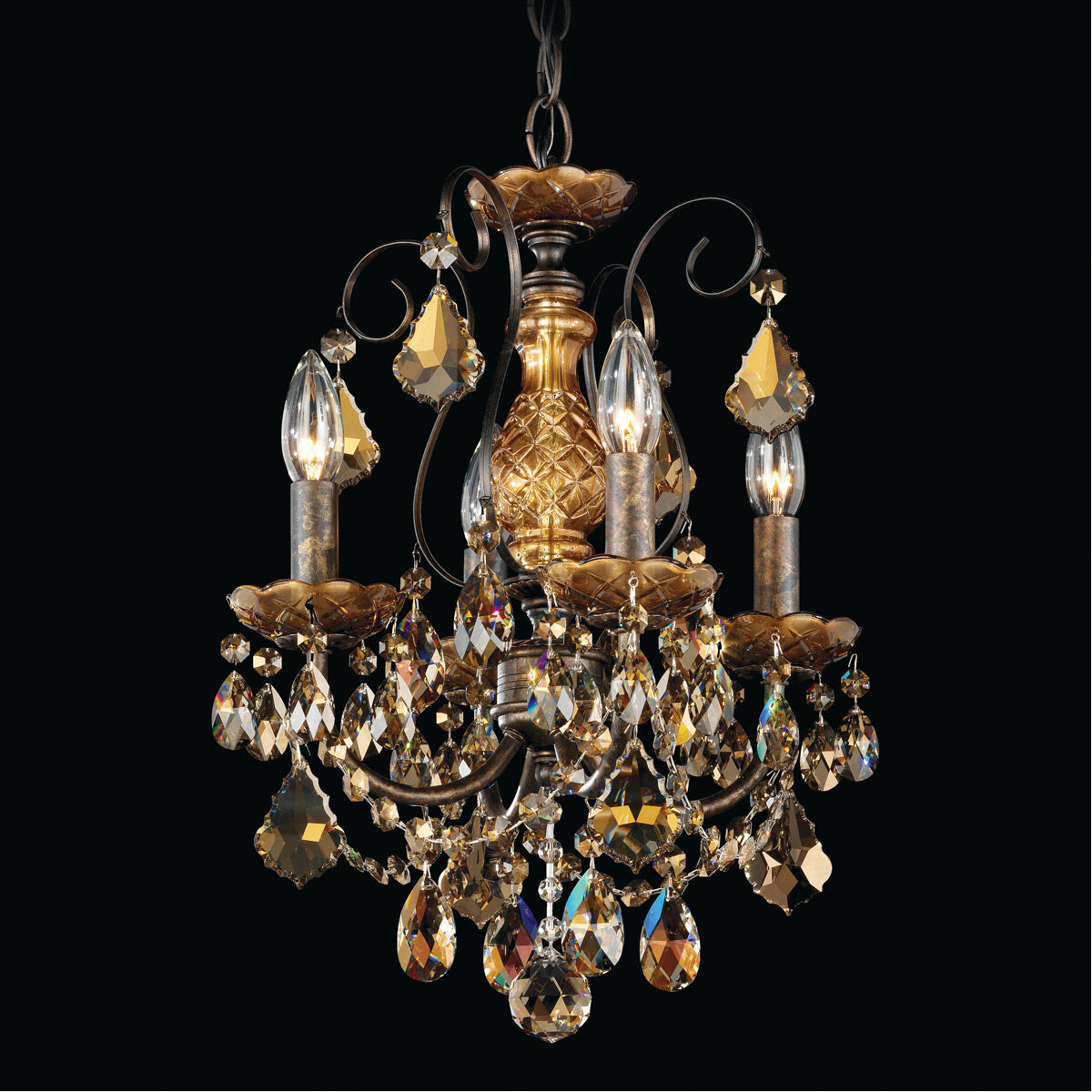 New Orleans 4 Light 12 inch Heirloom Bronze Chandelier Ceiling Light in New Orleans Swarovski