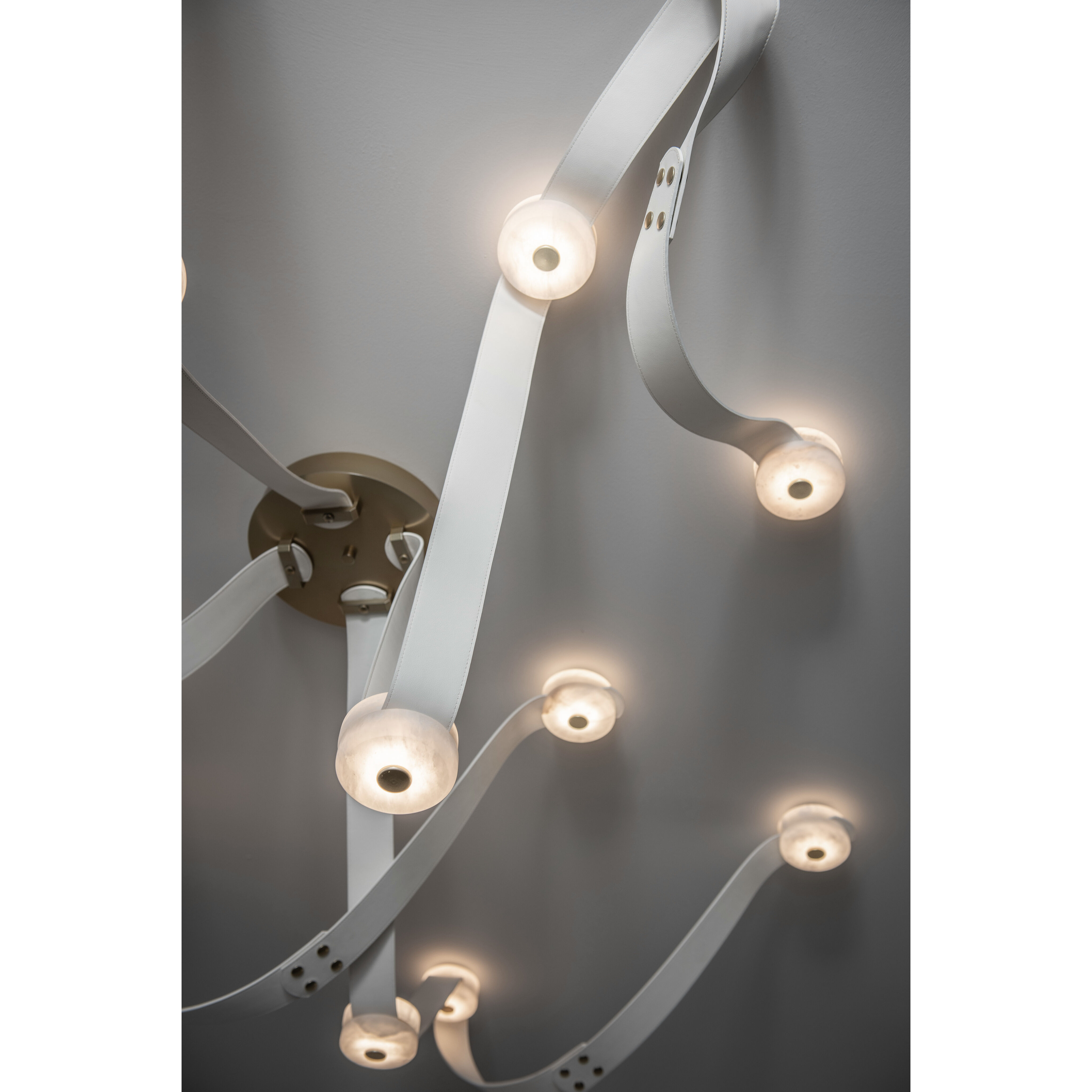 Art & Alchemy SNAPS LED 86.5 inch White Pendant Ceiling Light in White Leather with Alabaster, Large
