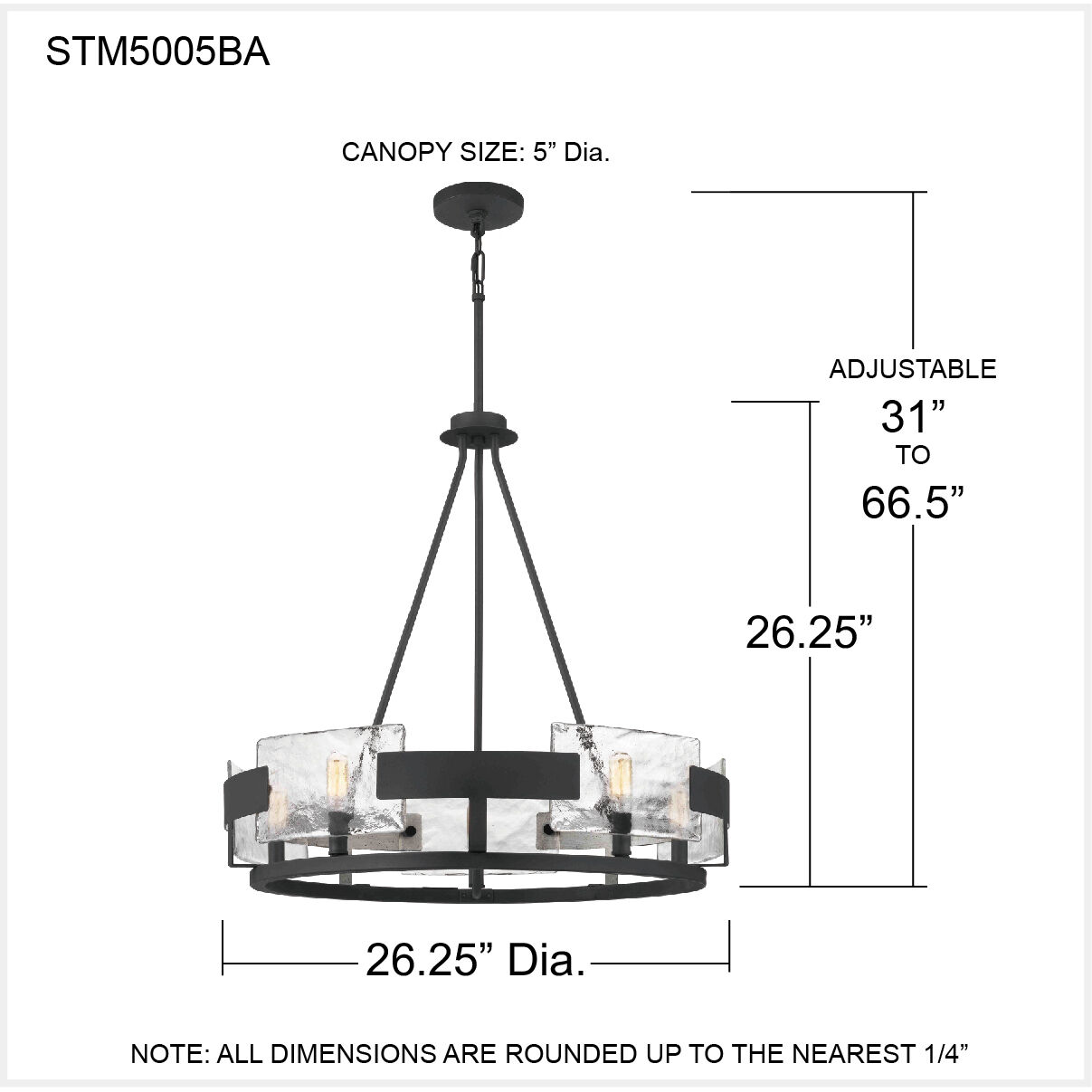 Stratum 5 Light 26 inch Royal Ebony Chandelier Ceiling Light