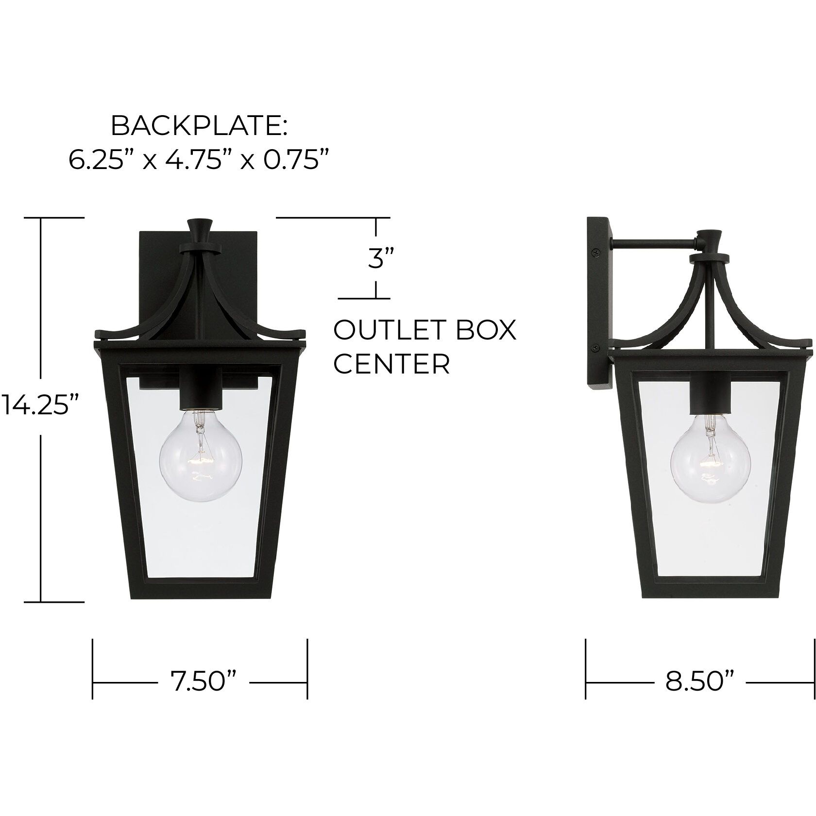 Adair 1 Light 14.25 inch Black Outdoor Wall Lantern