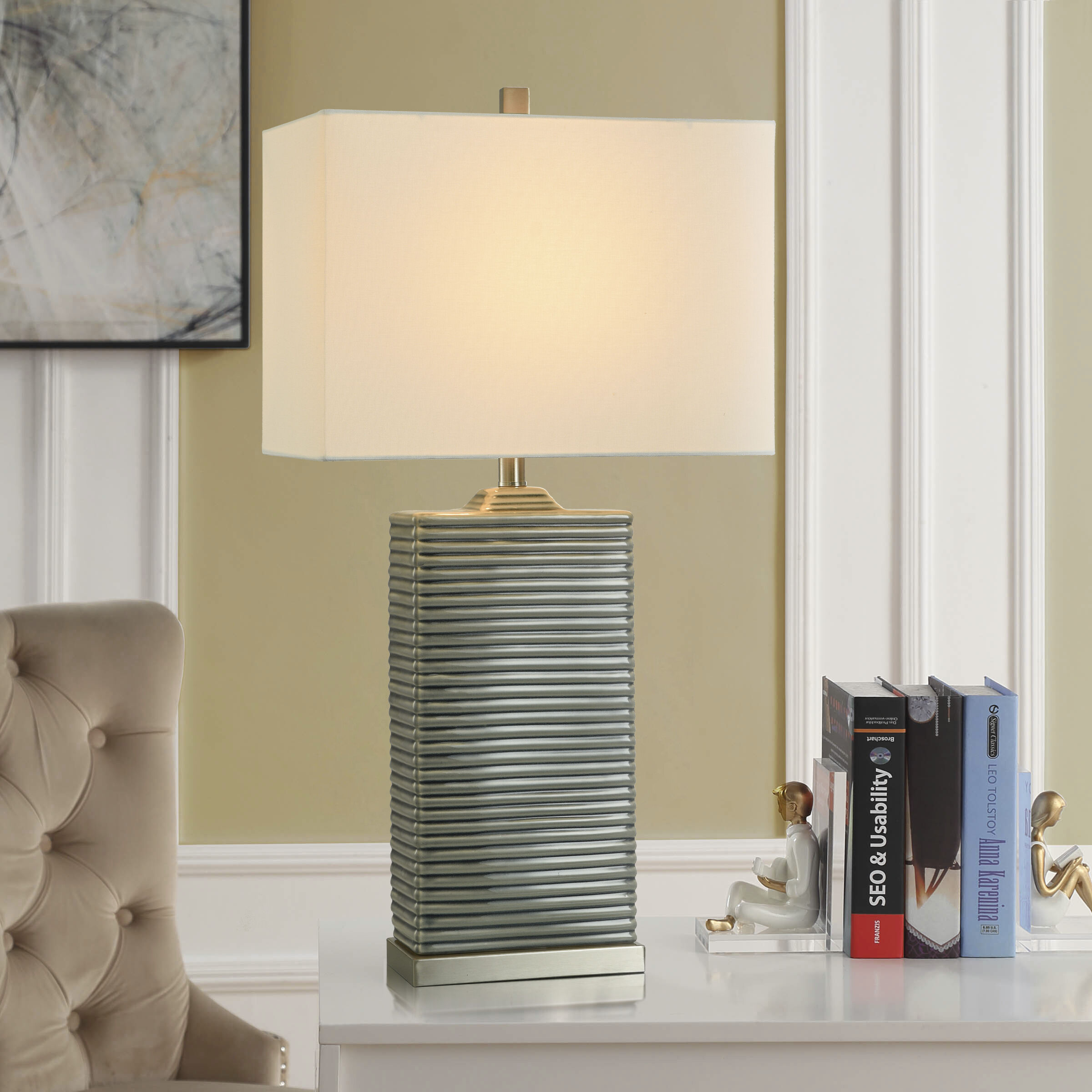 Choi 32.75 inch 100 watt Grey Table Lamp Portable Light