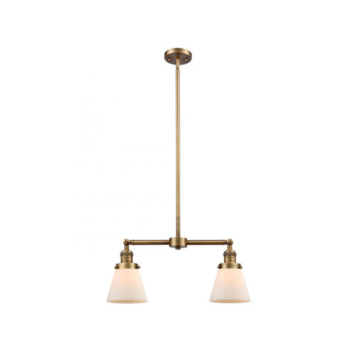 Franklin Restoration Small Cone 2 Light 43 inch Brushed Brass Island Light Ceiling Light in Matte White Glass, Franklin Restoration